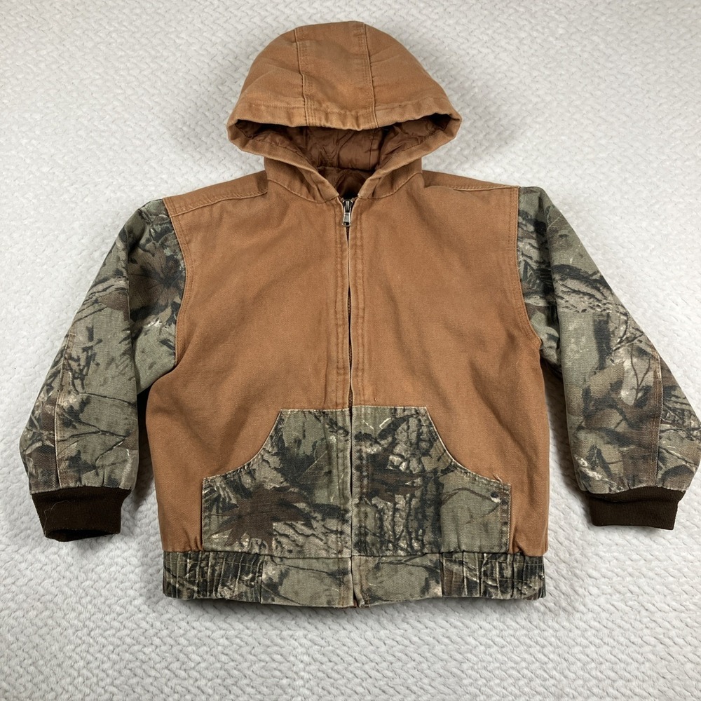VTG Outdoor Habitat Youth Boys Camo Canvas Hooded Jacket Sz‎ 7 Real Tree 70s/80s